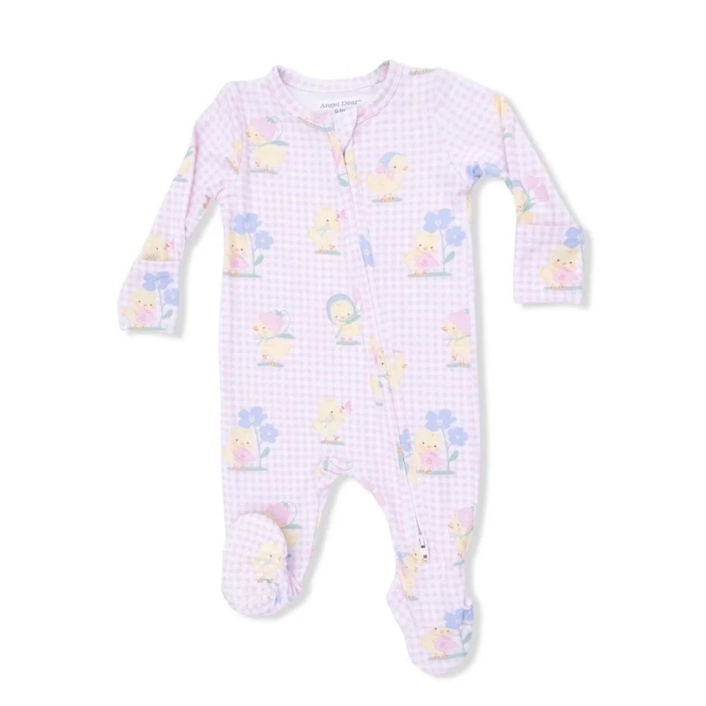 Angel‎ Dear Vintage Spring Ducklings 2-Way Zipper Footie Pink Size 6–9 Months